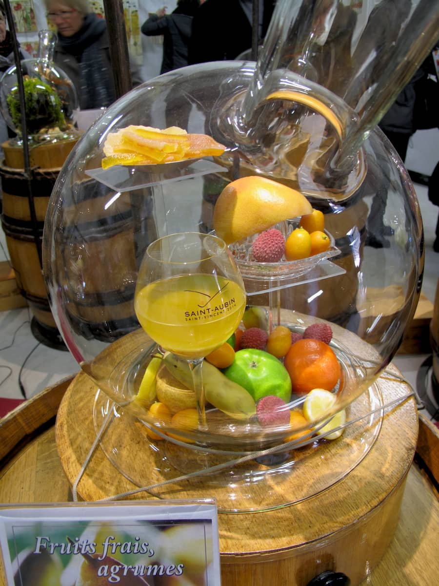 Jill Colonna at the Fete de St Vincent, St Aubin, Burgundy 2014 carafe with fresh fruits and citrus
