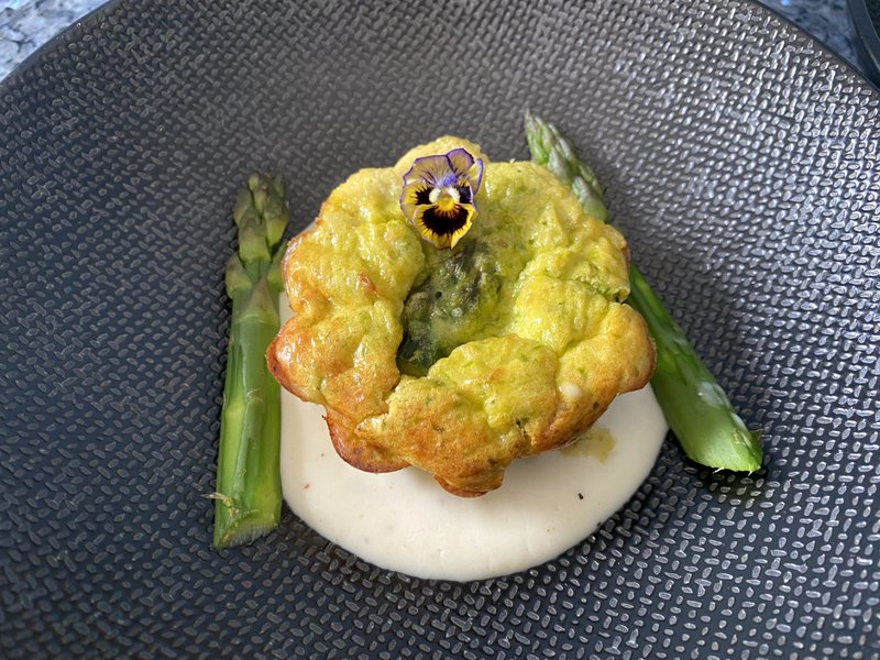 mini baked asparagus custard with parmesan sauce