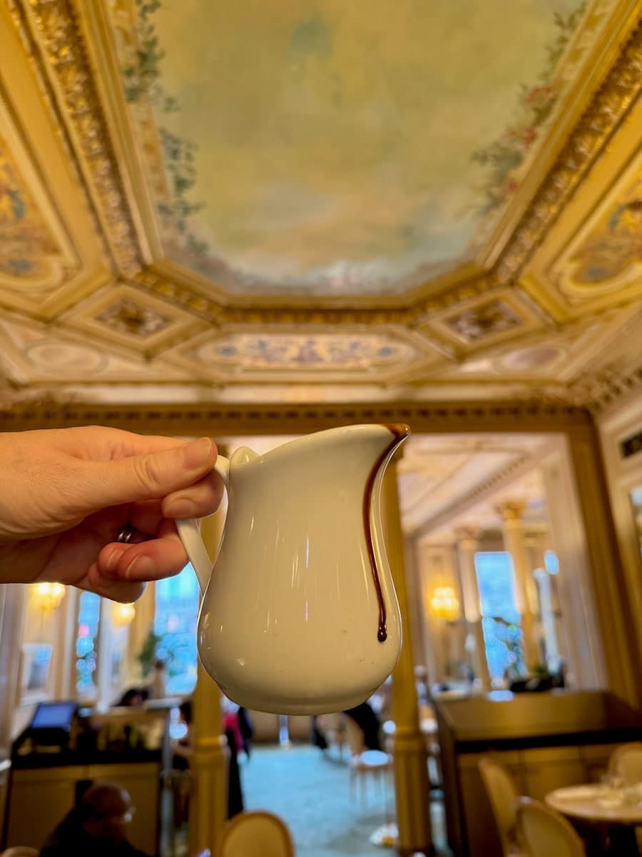 a jug of chocolate drink in the Paris café de la Paix