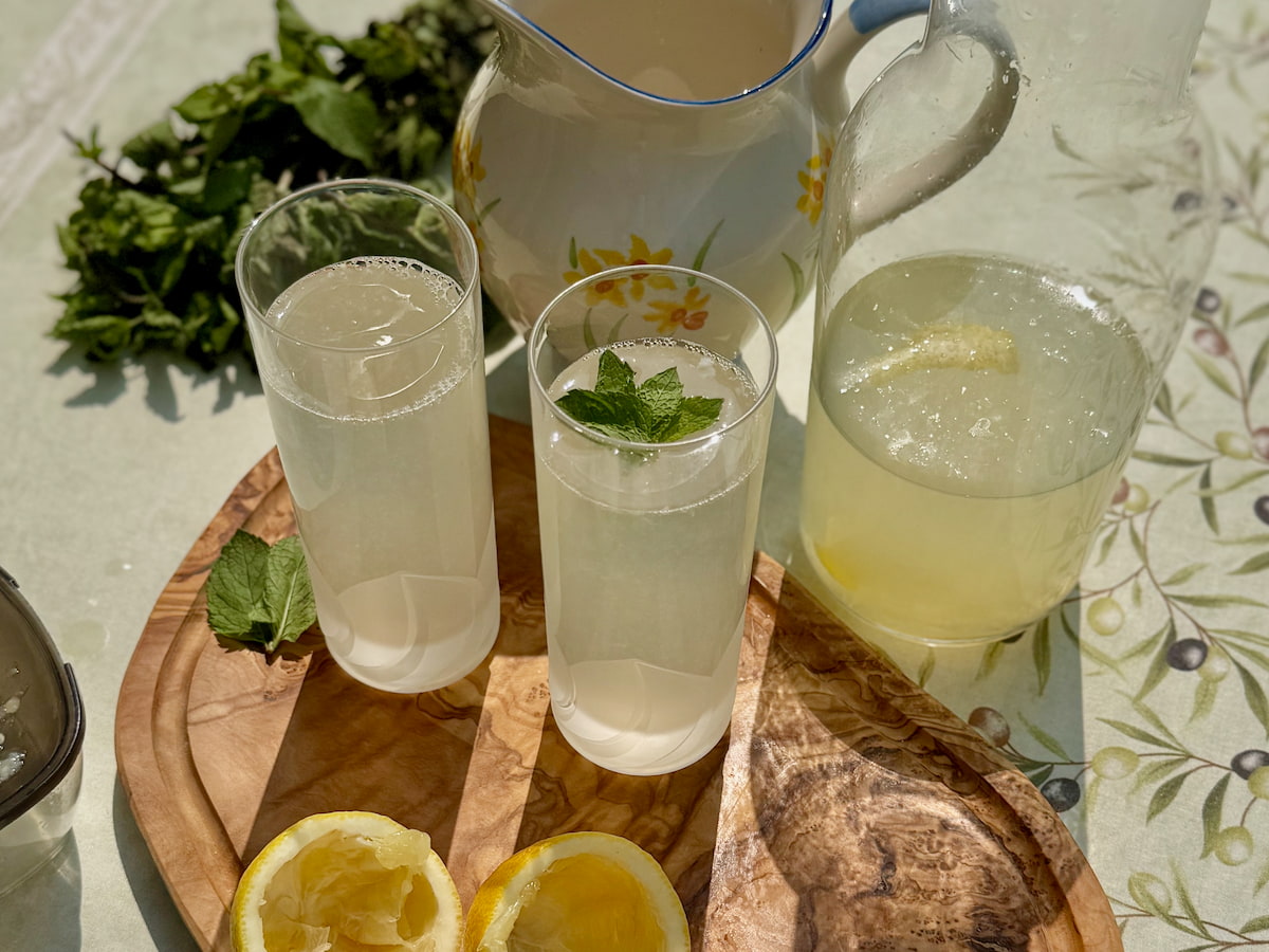 Homemade traditional lemonade made with real lemons, water and sugar
